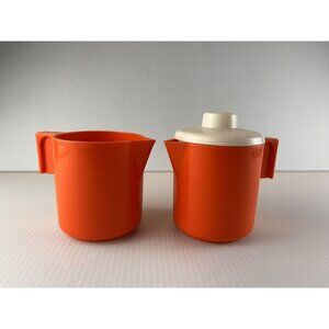 Set 2 Vintage Fisher Price Kitchen Orange Pitchers One W/ Lid 1970s